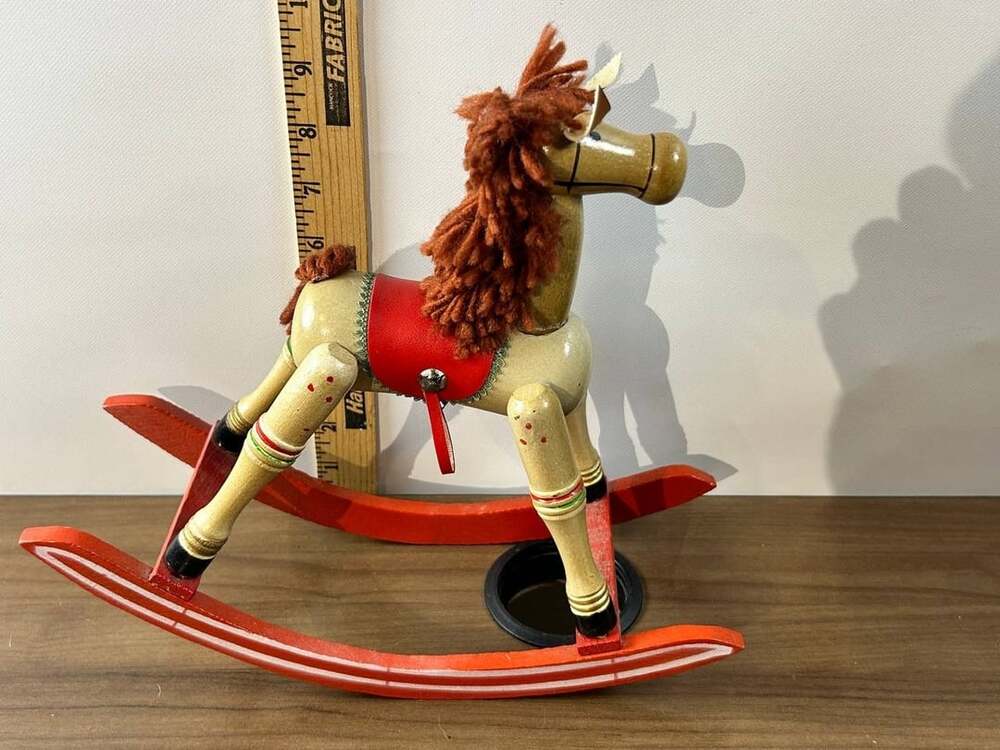 Vintage Wooden Rocking Horse Figurines Lot of 3 Hand Painted Folk Art Decor